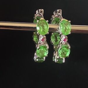 Chartreuse Quartz (Triplet) and Lab Created Ruby Inside-Out Floral Hoop Earrings